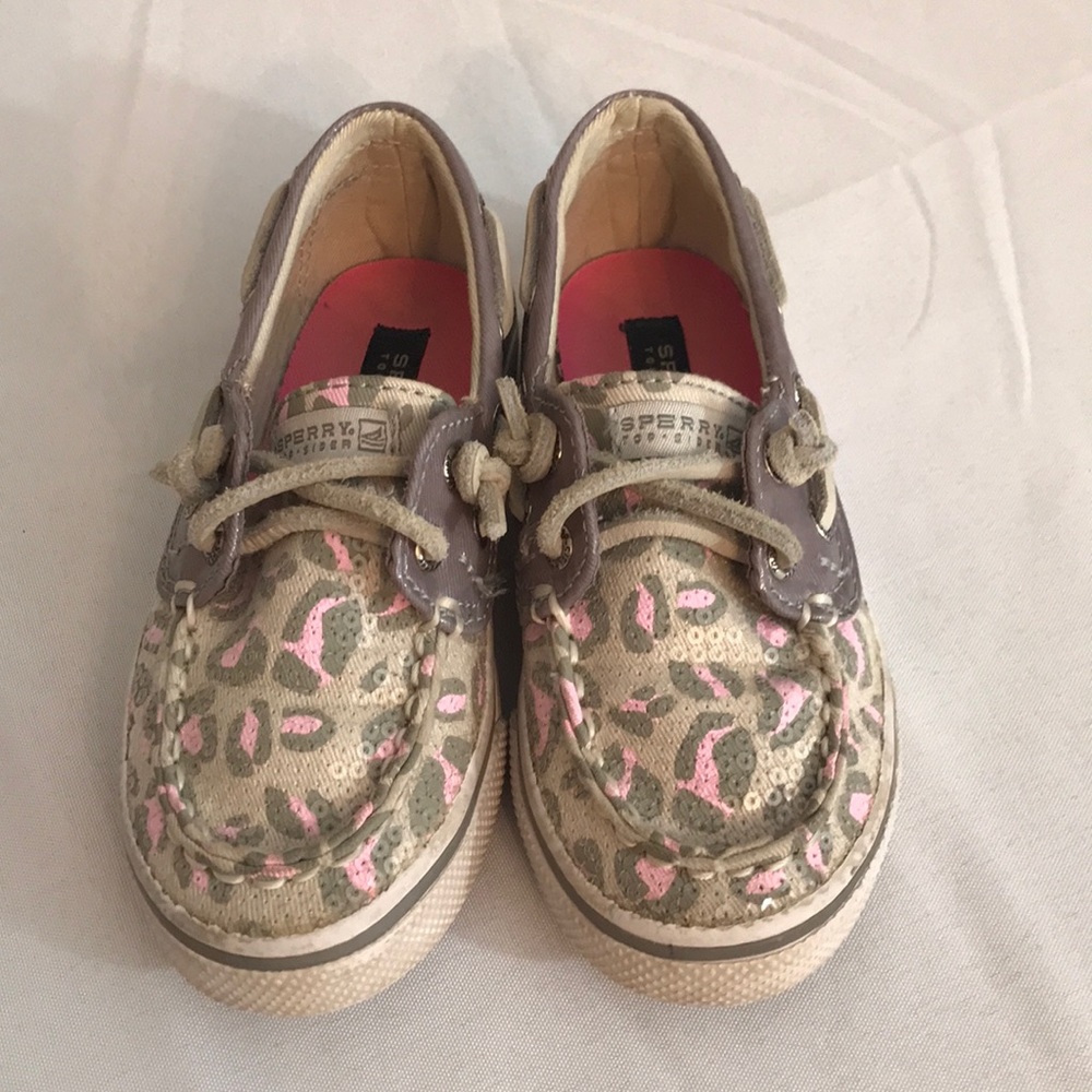 Girls Sperry Bahamas pink sequin animal print 8M
